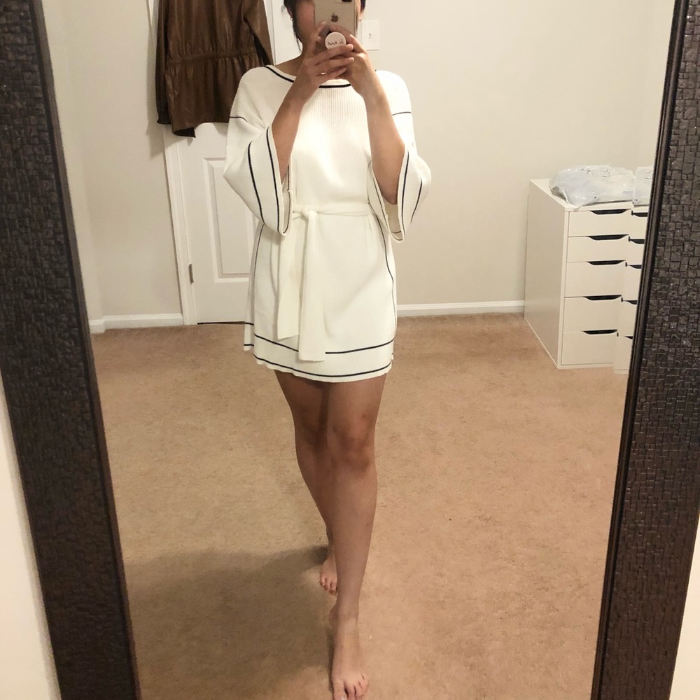 WHITE KNIT DRESS with tie waist